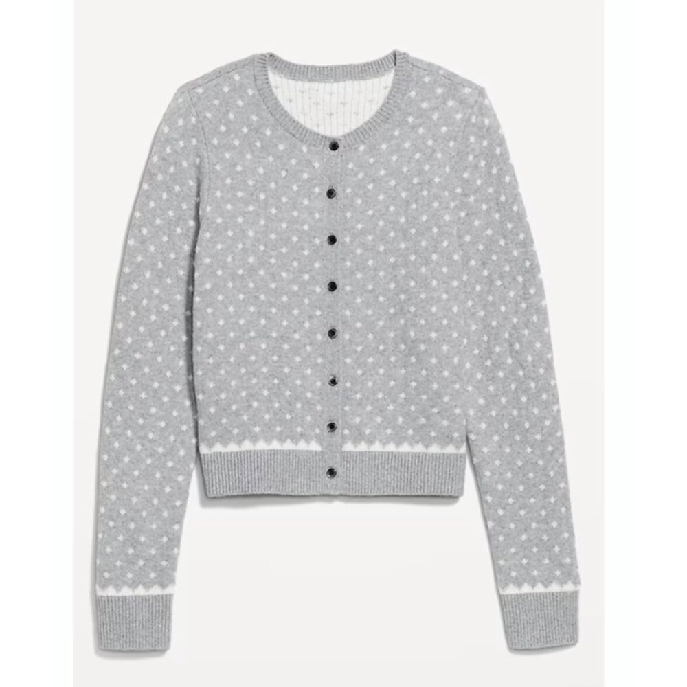 Old Navy Women's‎ Gray White SoSoft Cropped Button Up Cardigan Sweater XXL